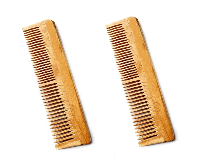 Kacchi neem wood regular double teeth comb (pack of 2) | THE EARTH TRADING - halfpeapp