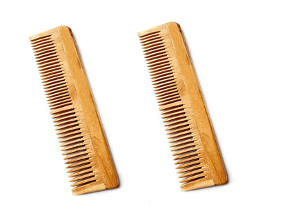 Kacchi neem wood regular double teeth comb (pack of 2) | THE EARTH TRADING - halfpeapp