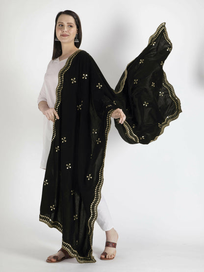 Embroidered Shawl Dupatta For Women With Black Colour - HalfPe