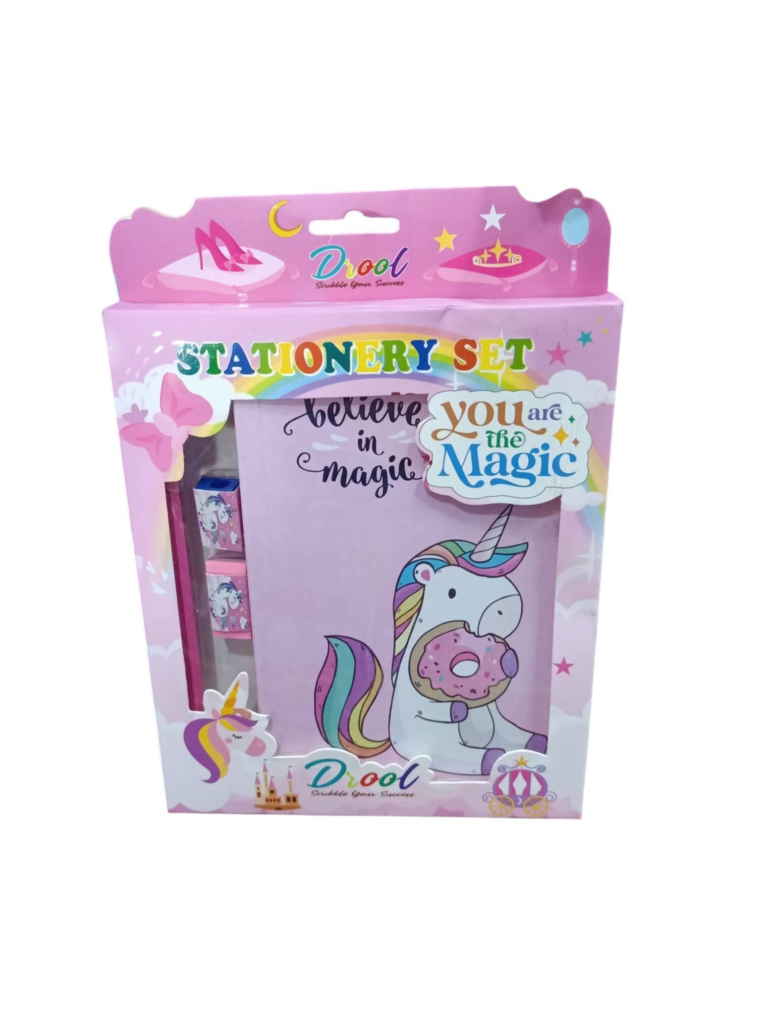 UNICORN Fancy Stationery Gift Set Includes Eraser, Sharpener, Ruler - HalfPe