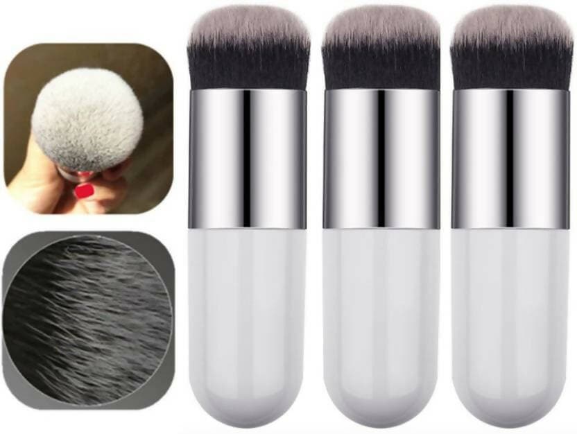 Bingeable Foundation Round Makeup Brush Flat Top for Face - Perfect For Blending Liquid, Cream or Flawless Cosmetics - Buffing, Stippling, Concealer (Pack of 3) - HalfPe