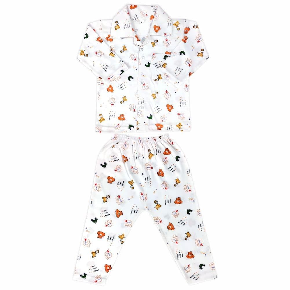 Kids and BEBS Baby Boy and Baby Girls Sleepwear Night Suit, Night Wear, Top & Pajama Set Full Sleeve with Pockets Orange color (3 Years- 4 Years) - halfpeapp