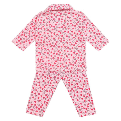 Kids and BEBS Baby Boy and Baby Girls Sleepwear Night Suit, Night Wear, Top & Pajama Set Full Sleeve with round neck printed pink hearts (1 Years - 2 Years) - halfpeapp