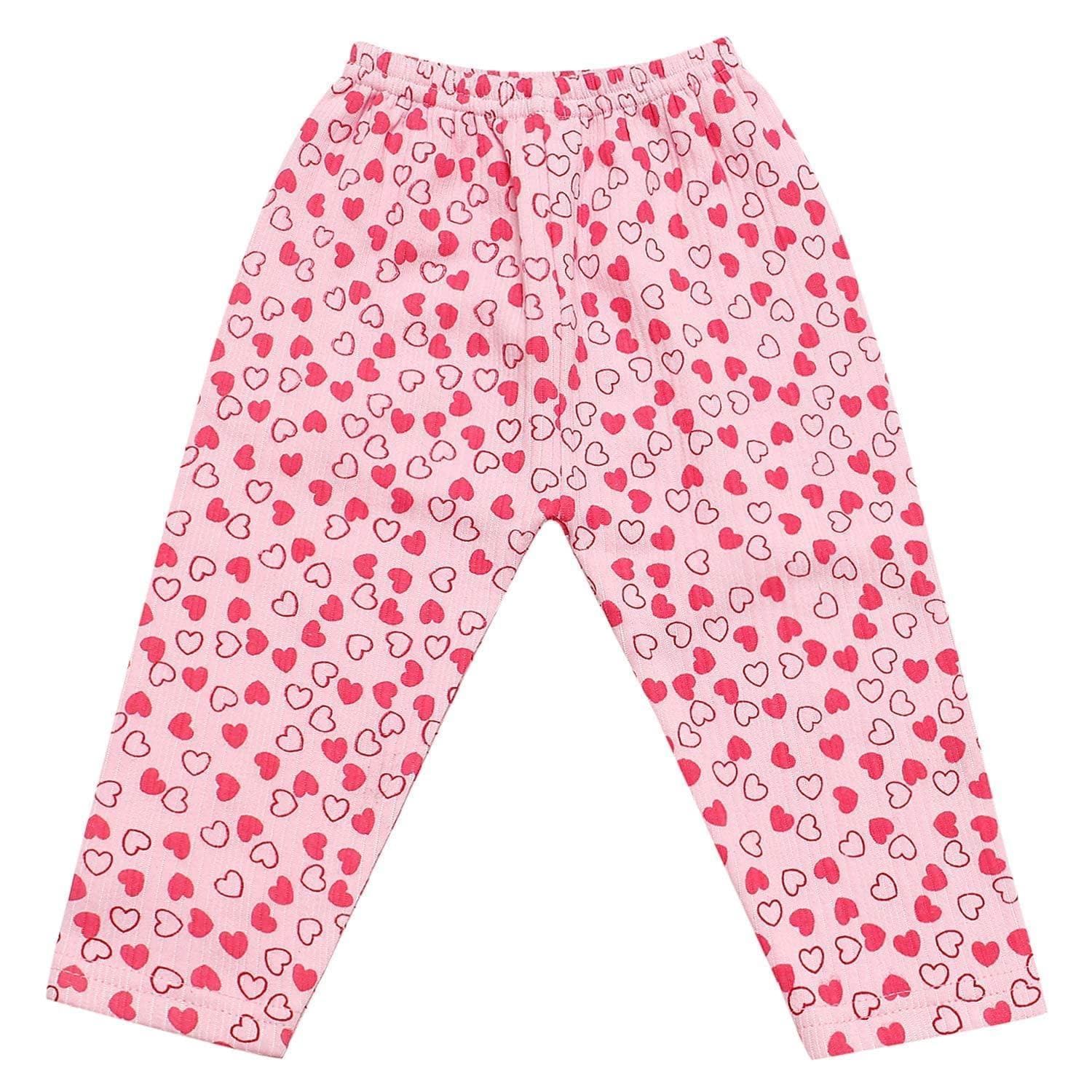 Kids and BEBS Baby Boy and Baby Girls Sleepwear Night Suit, Night Wear, Top & Pajama Set Full Sleeve with round neck printed pink hearts (3 Years - 4 Years) - halfpeapp