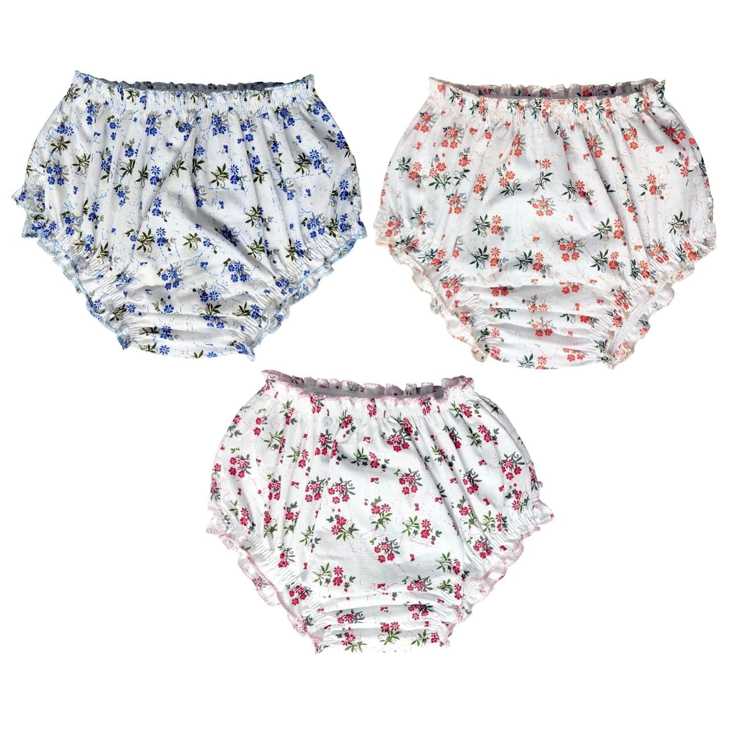 KIDS & BEBS Baby Girl's Cotton Multicolor And Multiprint Panties with Frill, Pack of 3 (Flower Print Frill Panty, 9-12 Months) - halfpeapp