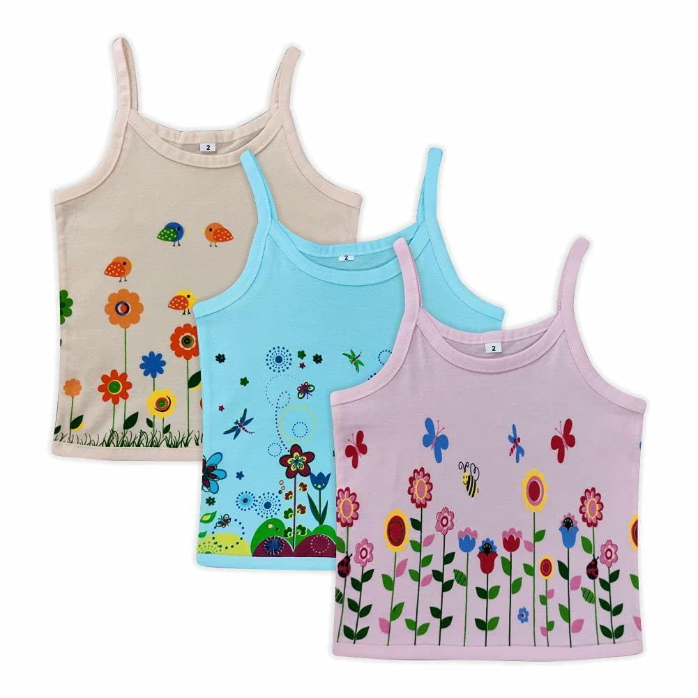 Kids and BEBS Color Printed Hoseiry Cotton Slip for New Born Baby Girls for Summer Pack of 3 (0-3 months) - halfpeapp