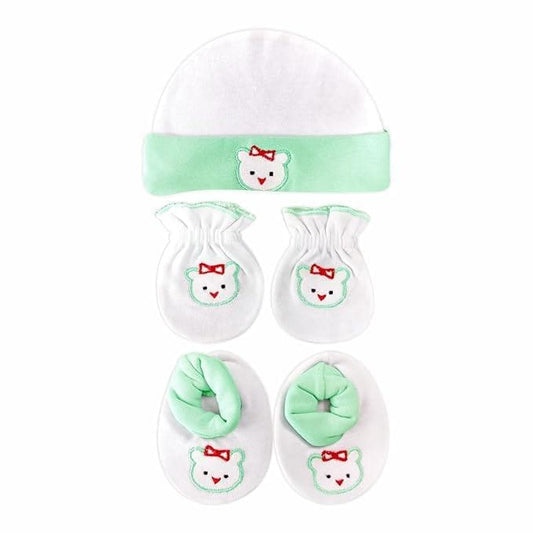 KIDS AND BEBS Mitten (gloves) booties and cap set made with soft and pure cotton febric suitable for 0 months to 1 year new born baby girls and boys pack of 1 - halfpeapp