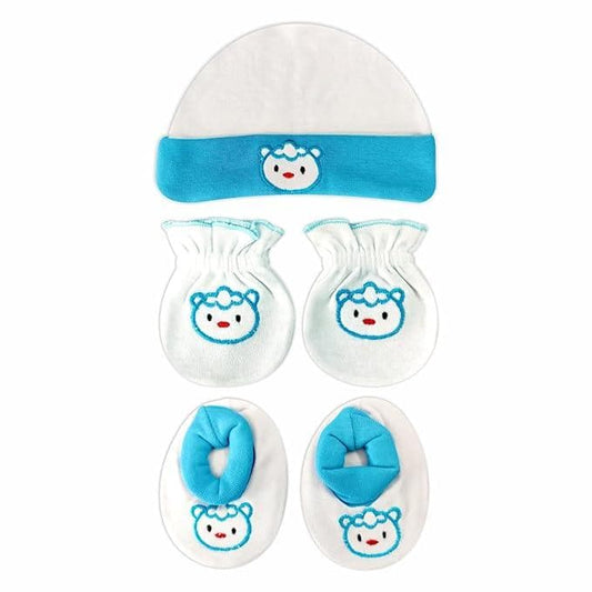 KIDS AND BEBS Mitten (gloves) booties and cap set made with soft and pure cotton febric suitable for 0 months to 1 year new born baby girls and boys pack of 1 - halfpeapp