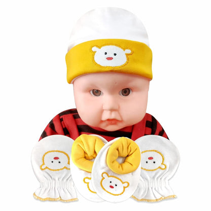 KIDS AND BEBS Mitten (gloves) booties and cap set made with soft and pure cotton febric suitable for 0 months to 1 year new born baby girls and boys pack of 1 - halfpeapp