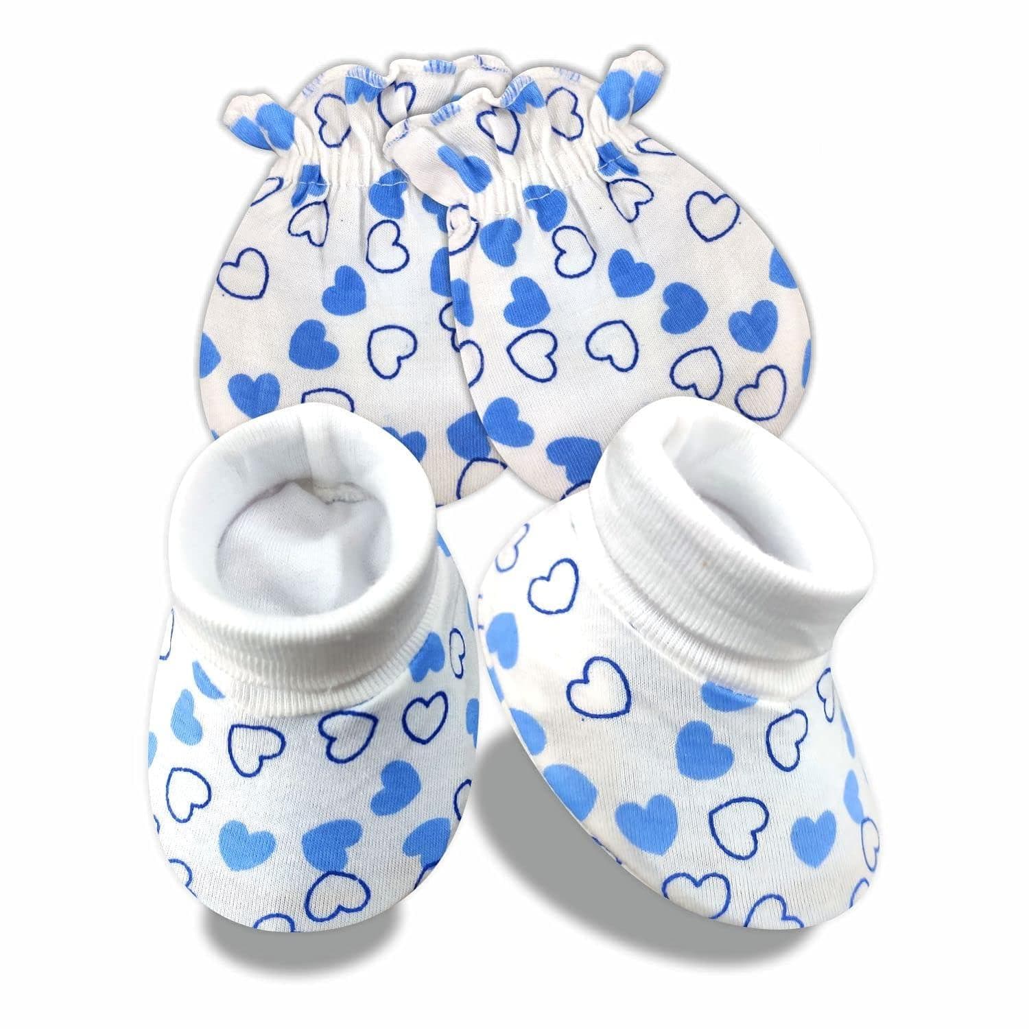 KIDS AND BEBS New Born Baby Mitten And Booties Set ( heart blue ) - halfpeapp