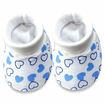 KIDS AND BEBS New Born Baby Mitten And Booties Set ( heart blue ) - halfpeapp