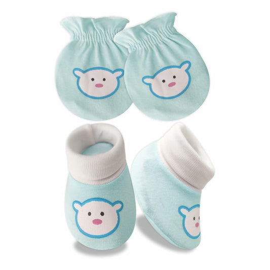 KIDS AND BEBS New Born Baby Mitten And Booties Set ( light blue ) - halfpeapp