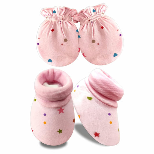 KIDS AND BEBS New Born Baby Mitten And Booties Set ( star pink ) - halfpeapp