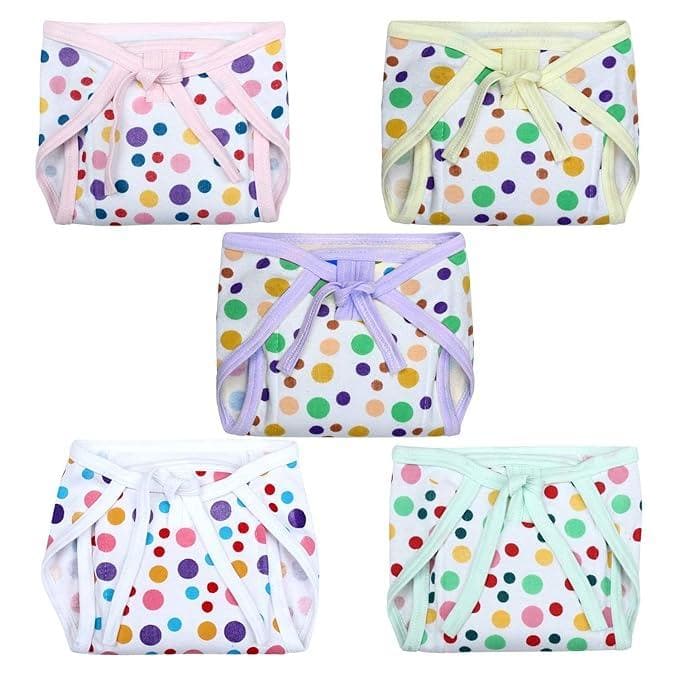 KIDS&BEBS Printed, Reuable, Cushioned Soft Cotton Nappy for Baby Boy, Girls Newborn And Infants Pack of 5 (Big Dot, 0-3 Months) - halfpeapp