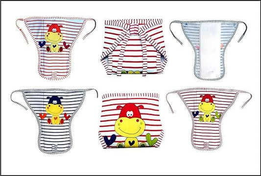 KIDS&BEBS Printed, Reuable, Cushioned Soft Cotton Nappy for Baby Boy, Girls Newborn And Infants Pack of 5 (Cartoon Line, 0-3 Months) - halfpeapp