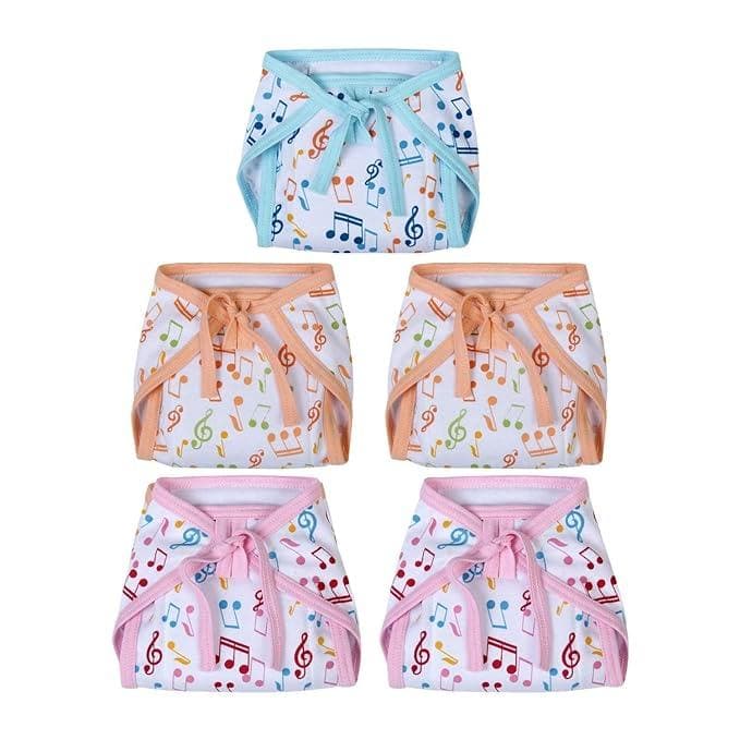 KIDS&BEBS Printed, Reuable, Cushioned Soft Cotton Nappy for Baby Boy, Girls Newborn And Infants Pack of 5 (Music Print, 0-3 Months) - halfpeapp