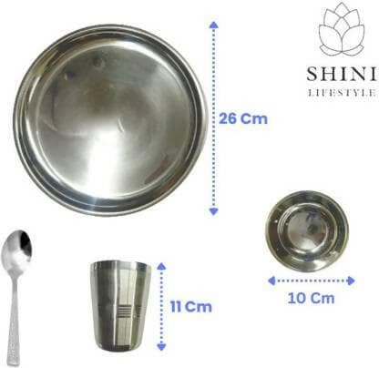 SHINI LIFESTYLE Steel dinner set plate chamach katori Dinner Set (Silver) (Pack of 24) - HalfPe