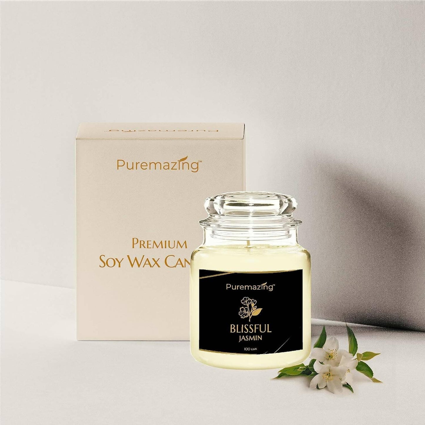 Puremazing Scented Soy Wax Candle | Jasmine Fragrance for Aromatherapy, Home Decor, Gift Set| Votive jar with Certified Fragrance |Burn Time-Up to 30 Hours - HalfPe