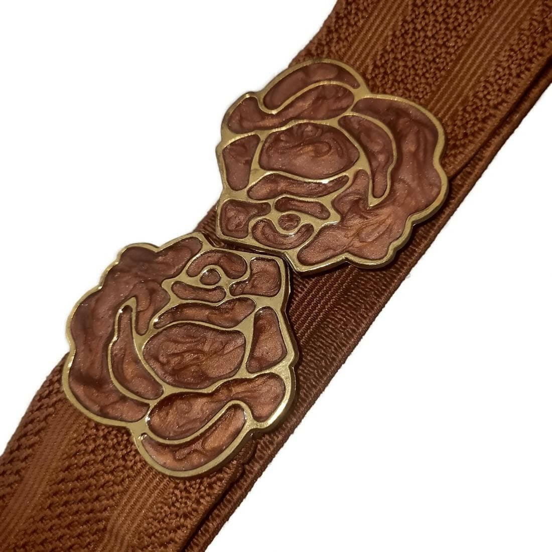 SENECIO Brown Streachale Woven Cummerbund Kamarband Belt Rose Buckle For Girls & Women Free Size - HalfPe