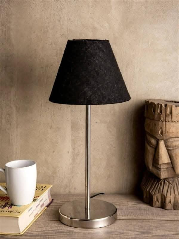 Metal Table Lamp With Black Jute Shade - HalfPe