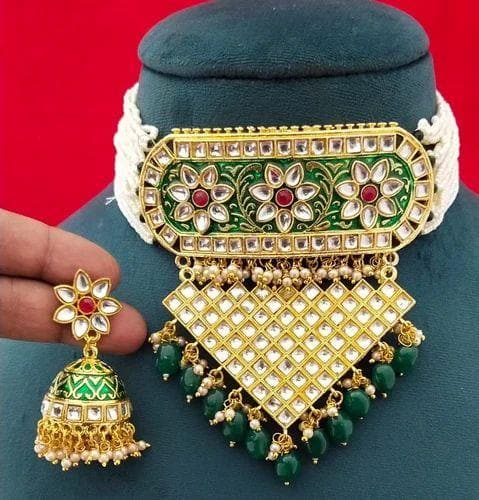 Kundan meenakari chokar pearl necklace set - halfpeapp