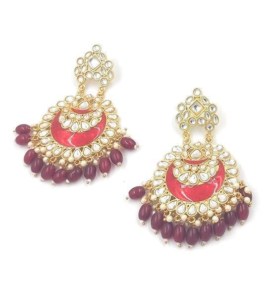 Kundan meenakari marron colour earrings - halfpeapp