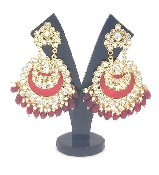 Kundan meenakari marron colour earrings - halfpeapp