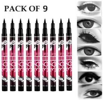 INDIANA HUDA 9 PCS (36H) Waterproof Liquid Eyeliner Make Up Beauty,Longlast Eye Liner Pencil 27 ml (BLACK) - HalfPe