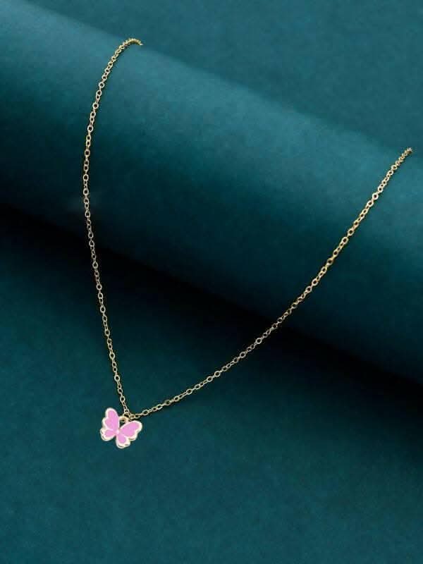 Pinapes Beautiful Butterfly Pendant Necklace (Pink)(Pack of 2) - HalfPe