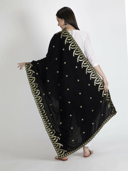 Embroidered Velvet Shawl Dupatta(Black) - HalfPe