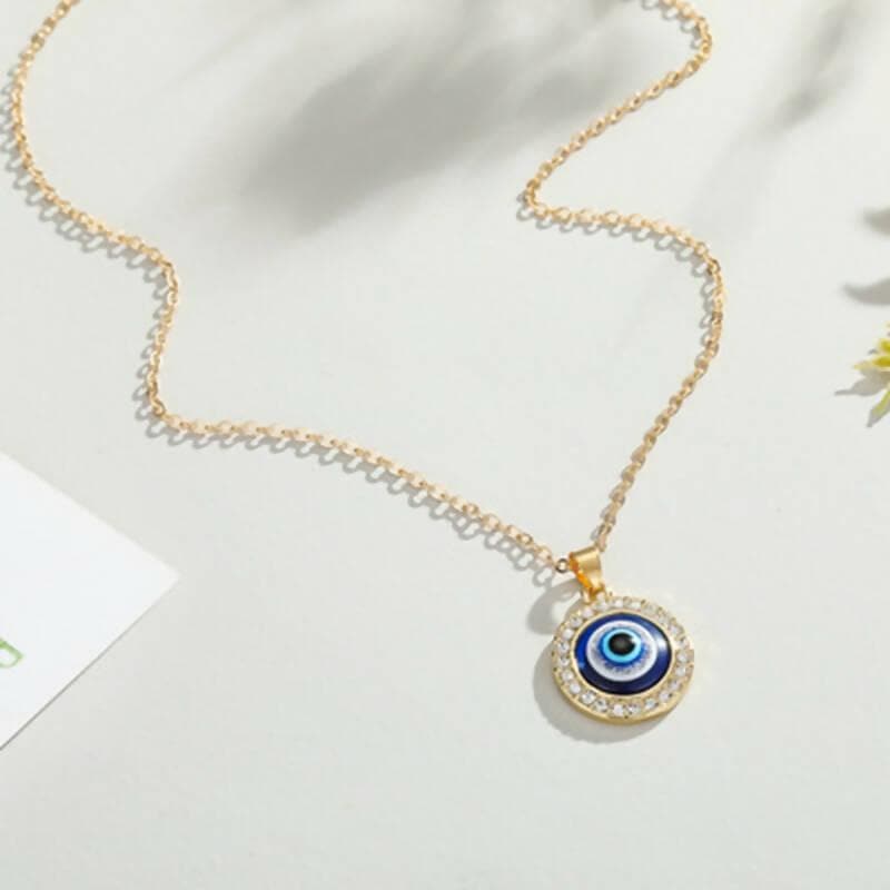 Pinapes Gold Plated Evil Eye Sea Green Pendant Necklace for Women’s & Girls (Gold) - HalfPe