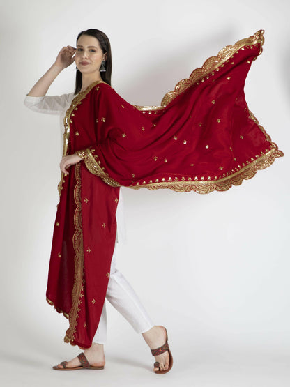 Red Embroidered Velvet Shawl Dupatta for women - HalfPe