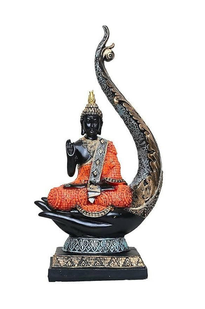 KariGhar Antique Meditating Buddha Statue Idol Perfect for Home | Prayer Room | Living Room | Decoration & Gifting (A0103 (Orange)) - HalfPe