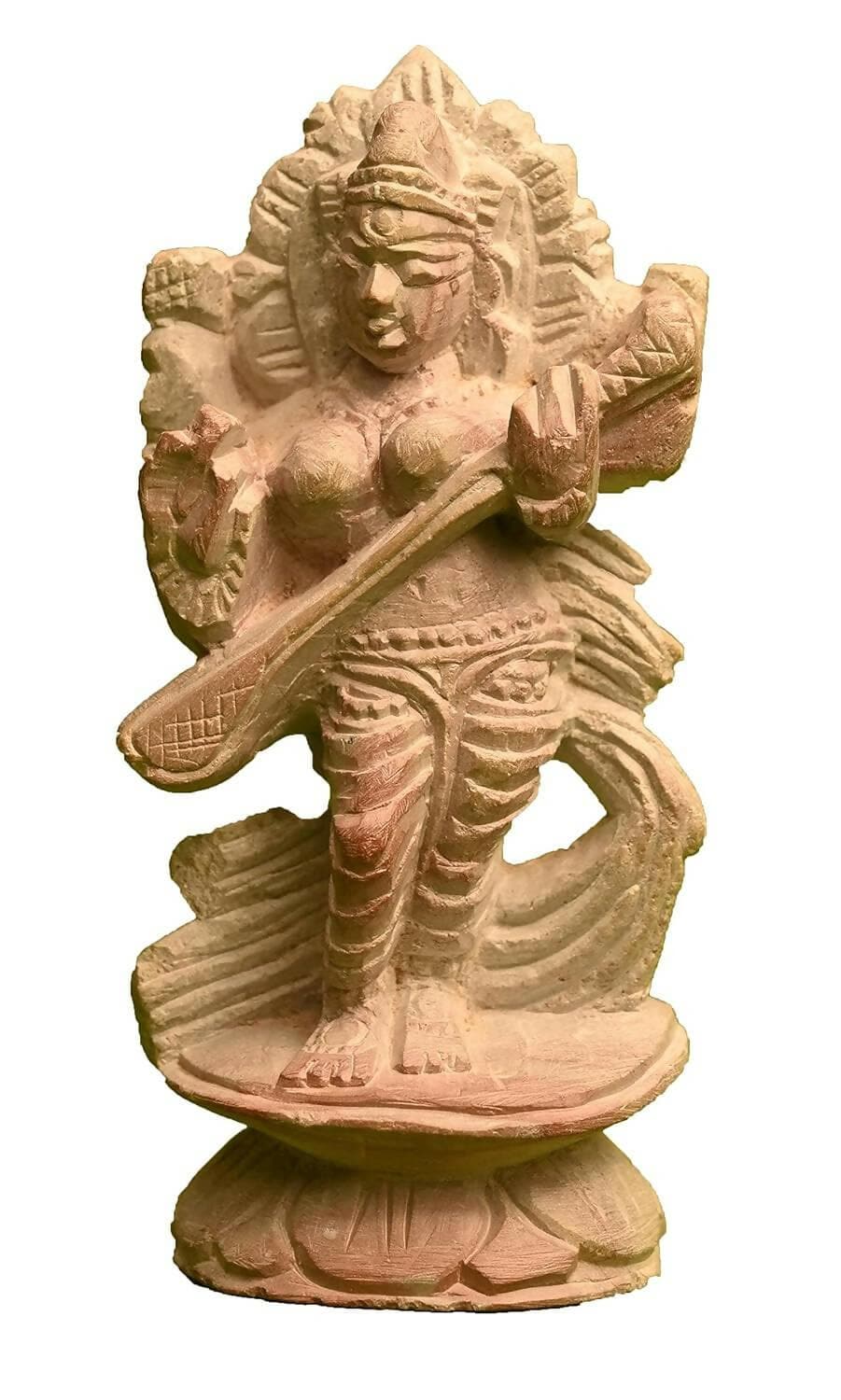 KariGhar Stone Hand Carved Saraswati, Sharda Maa Idol for Home - HalfPe