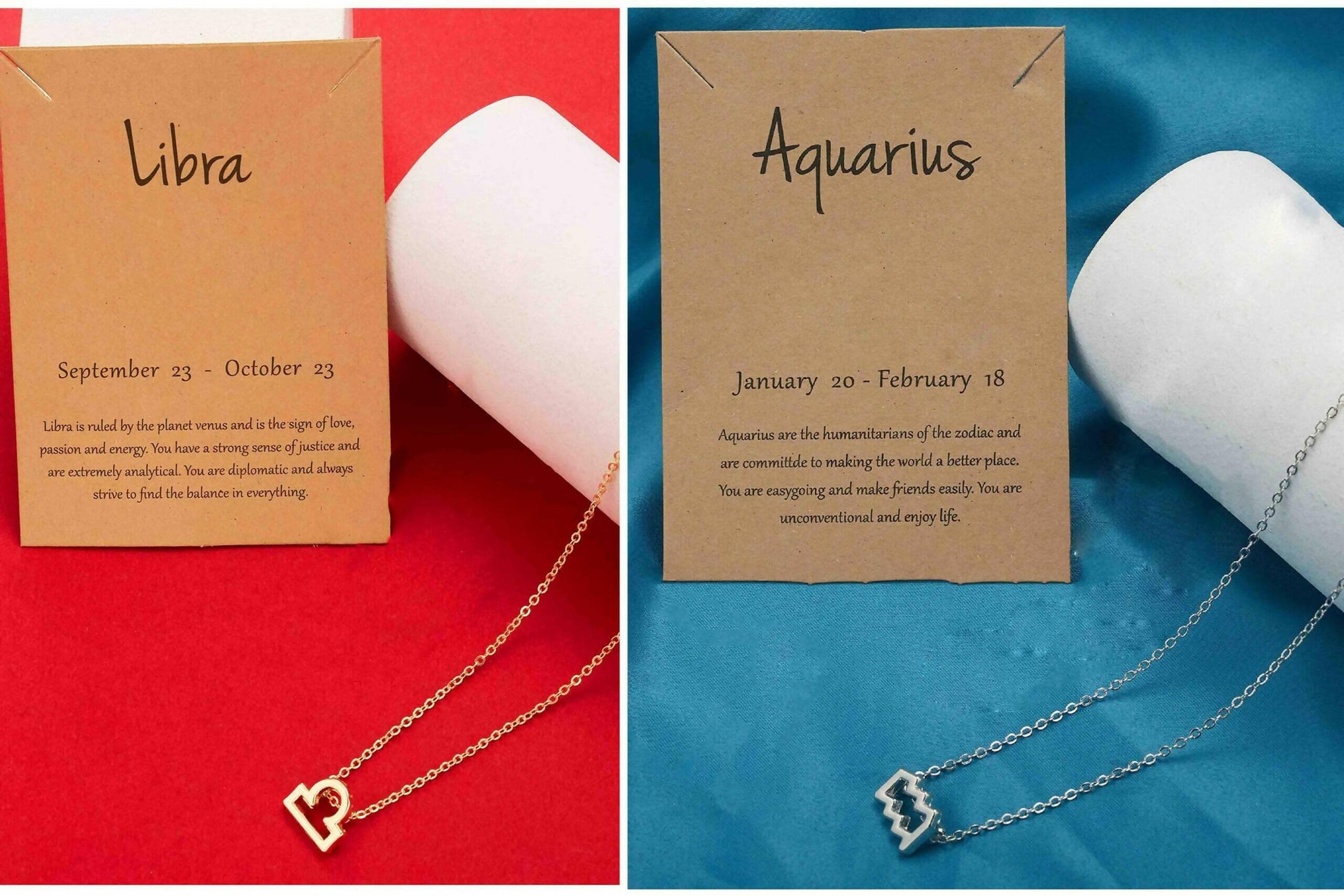 Pinapes Zodiac Libra And Aquarius Set Of Sign Pendant Gold Silver With Card - HalfPe