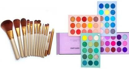 Bingeable HDA 60 Color Board Eye Shadow Palette Shimmer Matte and Glitter& 12 Pcs Naked Brush Set (Pack of 2 Items) - HalfPe