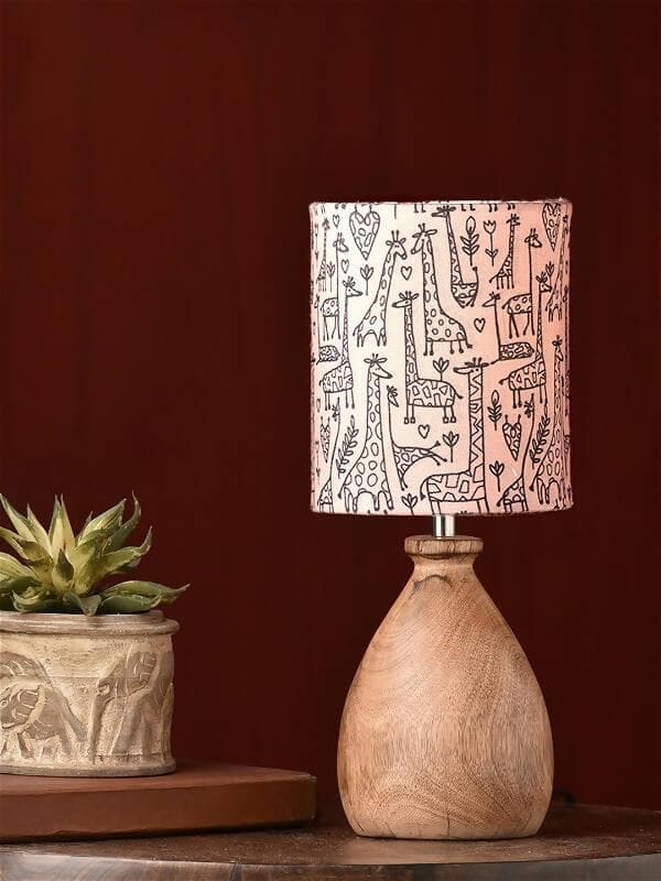 Wooden Dome Table Lamp Animal Printed Shade - HalfPe