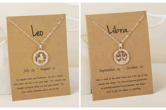 Pinapes dimensional necklace rose gold round hollow New version of the zodiac necklace Leo With Libra - HalfPe