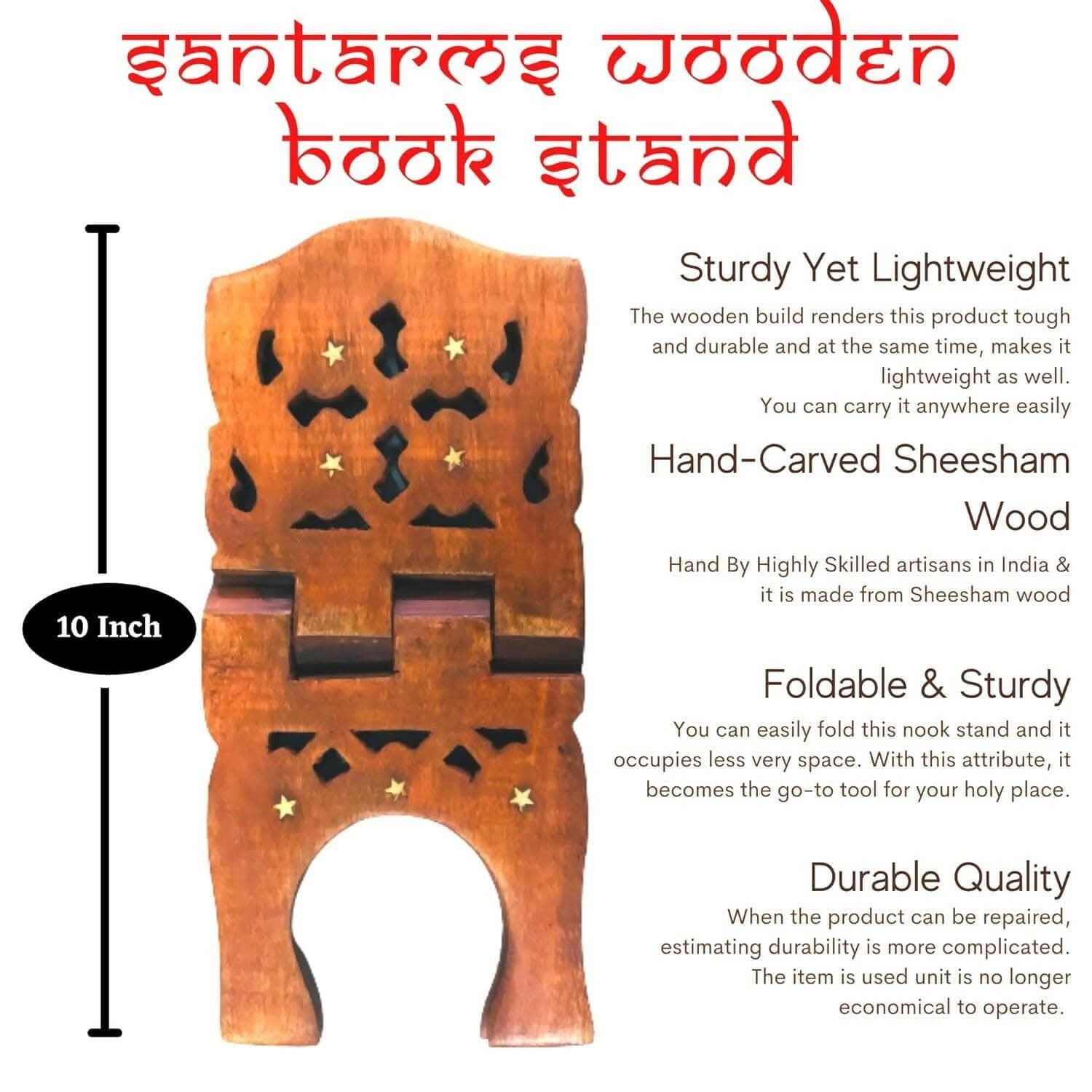 Santarms Wooden Foldable Book Stand Rehal for Reading (10 inches) - HalfPe