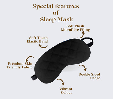 Travel Neck Pillow and Eye mask Set for Car Travel, Quilted Velvet Neck Rest, Flights for Men and Women, Head and Neck Rest Support, eye mask for sleeping, sleeping mask Black - HalfPe