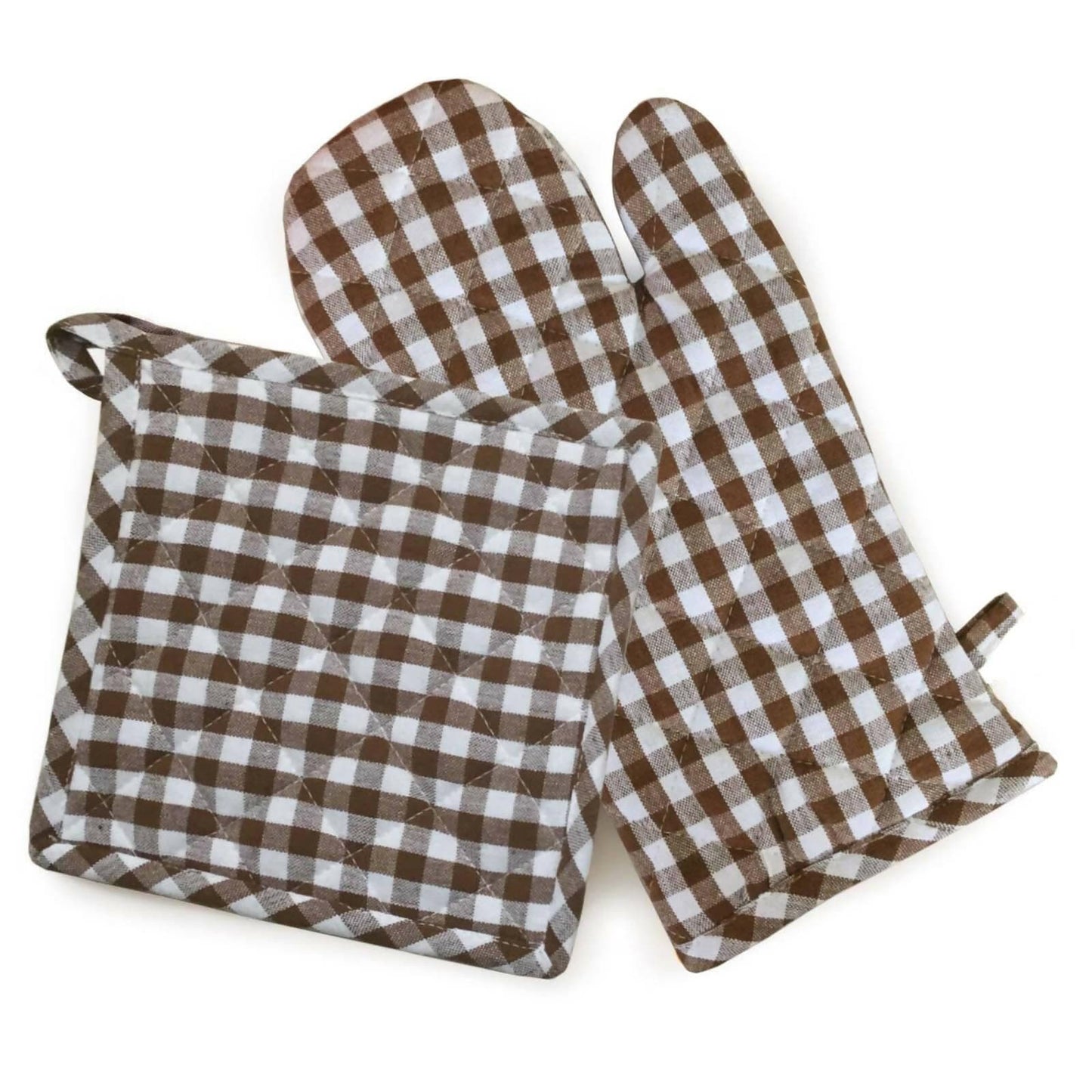 Lushomes oven gloves pot holder Combo, Brown Small Checks microwave gloves & pot holder for kitchen, oven mitts - HalfPe