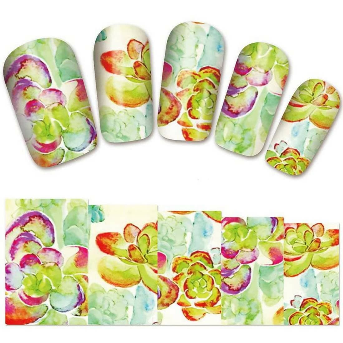 SENECIO Pistachio Green Red Flower XF1401 Nail Art Manicure Decals Water Transfer Sticker (2 Sheets) - HalfPe