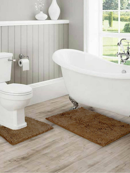 Lushomes Bathroom Mat, 2200 GSM Floor Mat with High Pile Microfiber, anti skid mat with Contour footmat Anti Slip (Bathmat Size 20 x 30 Inch, Contour Size 18 x 20 Inch, Single Pc, Beige) - HalfPe