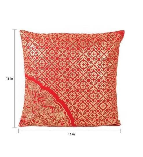 Lushomes Cushion covers 16 inch x 16 inch, Sofa Cushion Cover, Foil Printed Sofa Pillow Cover, festive cushion covers (Size 16 x 16 Inch, Set of 2, Red) - HalfPe