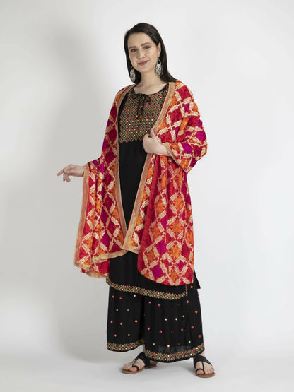 Phulkari with gold Lace dupatta (Multicolour) - HalfPe