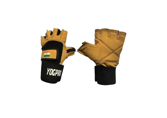 YOGPRO Leather Gym Glove Weight Lifting Gloves for Gym Workout - HalfPe