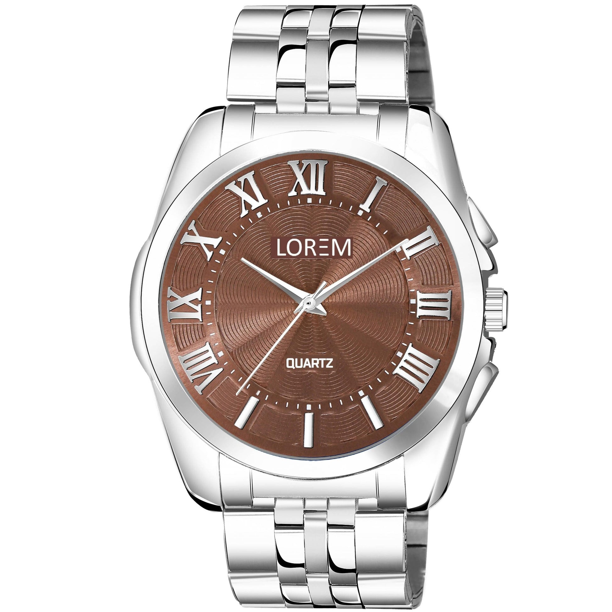 LOREM Brown 3D Roman Stainless Steel Analog Watch For Men LR127 - HalfPe