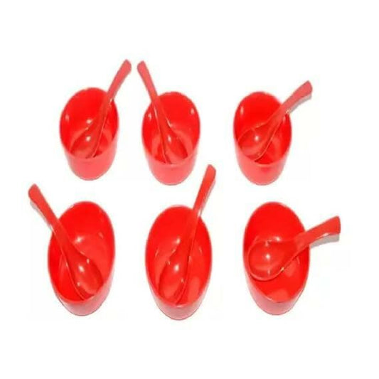 Plastic Soup Bowl-Spoon 6 Bowls and 6 Spoons (Red, 12 pcs, 2 sets) - HalfPe