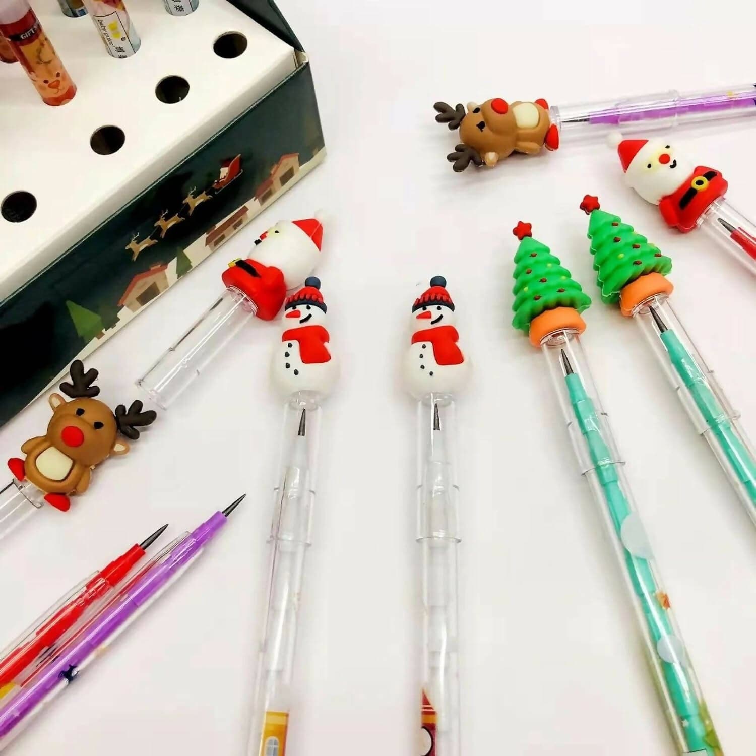 Le Delite christmas return gifts - Xmas santa snowman tree reindeer pencils (10 pieces) - HalfPe