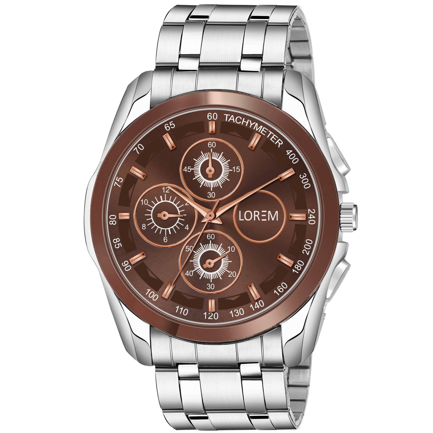 LOREM Brown & Silver Dummy Chronograph Metal Analog Watch For Men LR116 - HalfPe